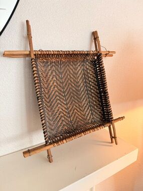 Boho Woven Rattan Wall Basket / Tray Decor South American Bamboo Tray